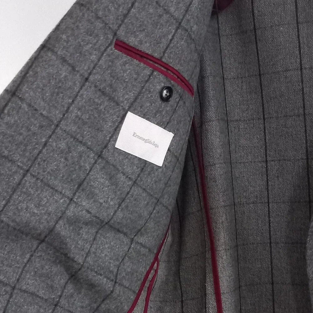 ERMENEGILDO ZEGNA thin wool grey windowpane check suit jacket blazer - Picture 7 of 16